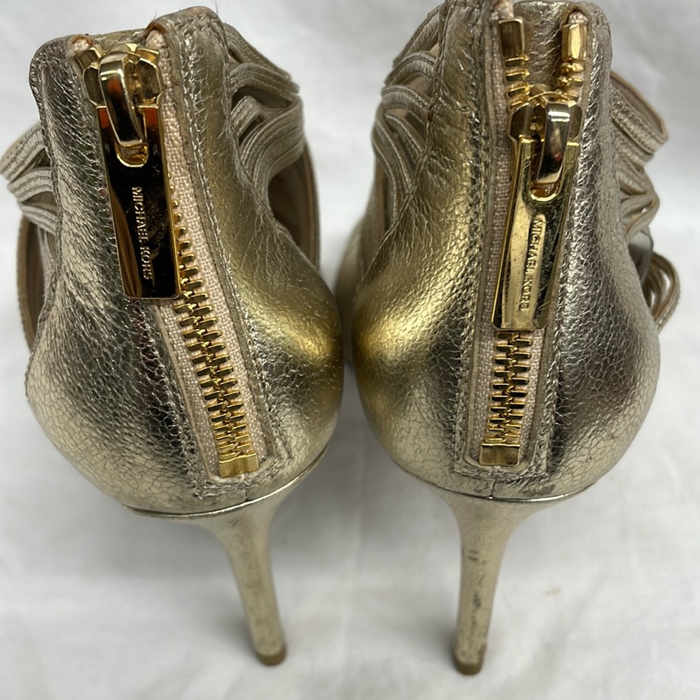 Michael Kors gold leather zip back heels ladies sz 5/35 - Picture 4 of 8